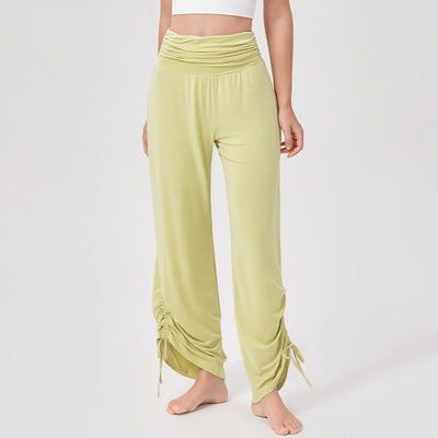 Olivenorma Viscose High-Waist Loose-Fit Shirred Yoga Pants - Yellow - XL - image 7