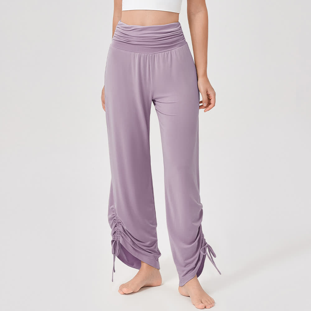 Olivenorma Viscose High-Waist Loose-Fit Shirred Yoga Pants - Purple - XL - image 17