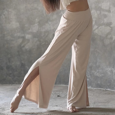 Olivenorma Cotton High-Waist Wide-Leg Slit Yoga Pants - Off-White - One Size Fits All - image 1
