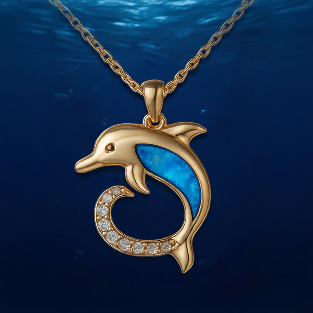 Olivenorma Guardians of the Ocean's Heart - Dolphin & Mermaid Necklace - Golden Opal Bright Dolphin Necklace - image 14