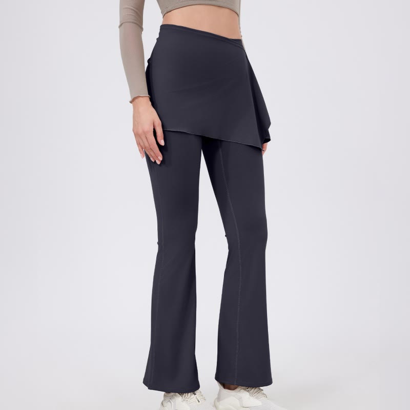 Olivenorma Wide Leg Flare Leggings 2Pcs Hip Cover Up And Yoga Pants Set - Gray - XL - image 20