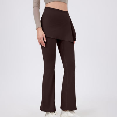 Olivenorma Wide Leg Flare Leggings 2Pcs Hip Cover Up And Yoga Pants Set - SaddleBrown - XL - image 19