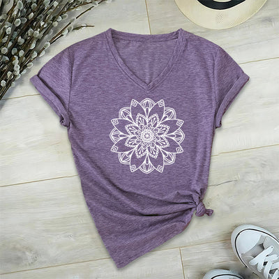Olivenorma Mandala Floral Tee V-Neck Regular Fit Lotus Spiritual T-Shirt - Purple - 2XL - image 20