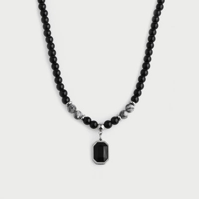 Olivenorma Black Onyx Natural Stone Beads Men Necklace - Black Onyx & Grey Jasper - image 16