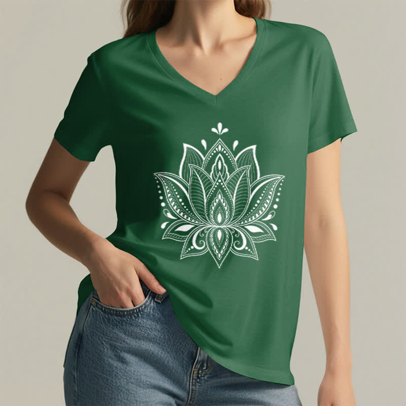 Olivenorma Mandala Lotus Flower V-Neck T-Shirt - image 9