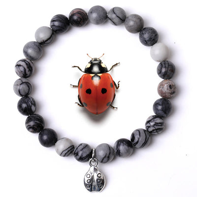 Olivenorma Lucky 7 Ladybug Charm Gemstone Bracelet - Black Net Agate - image 43