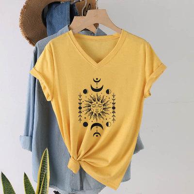 Olivenorma Sun And Moon Aesthetic Yoga V-Neck T-Shirt - Yellow - 2XL - image 15