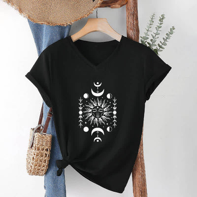 Olivenorma Sun And Moon Aesthetic Yoga V-Neck T-Shirt - Black - 2XL - image 11