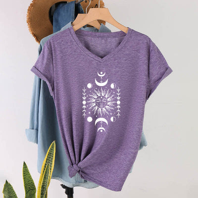 Olivenorma Sun And Moon Aesthetic Yoga V-Neck T-Shirt - Purple - 2XL - image 25