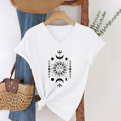 Olivenorma Sun And Moon Aesthetic Yoga V-Neck T-Shirt - White - 2XL - image 1