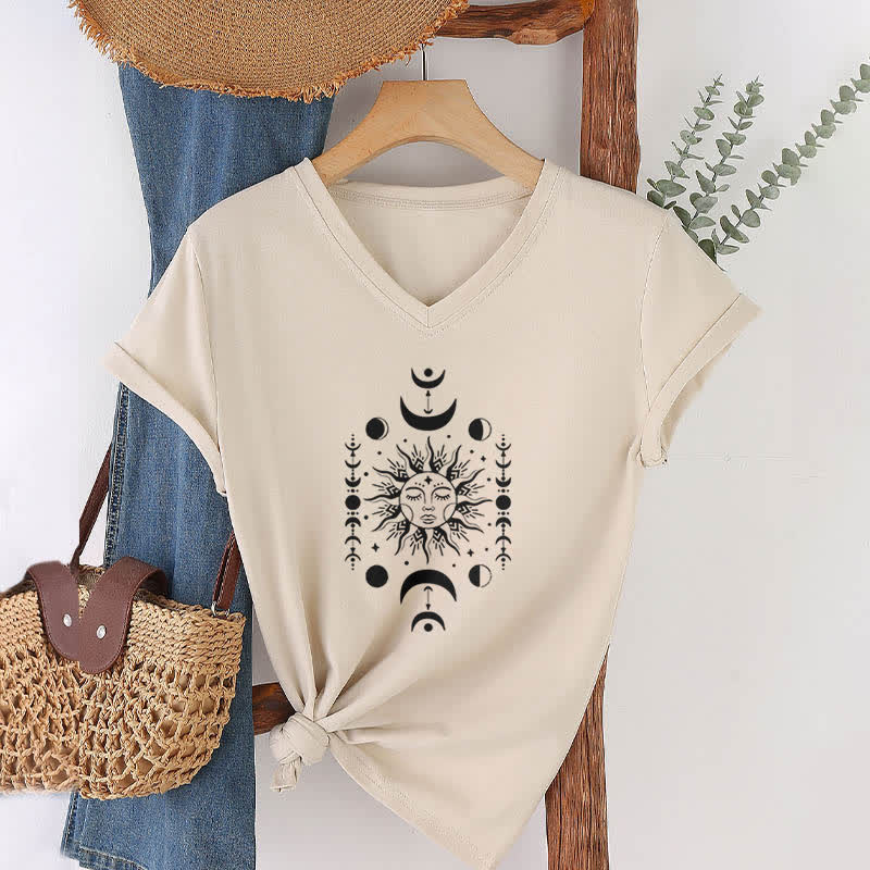 Olivenorma Sun And Moon Aesthetic Yoga V-Neck T-Shirt - Khaki - 2XL - image 21