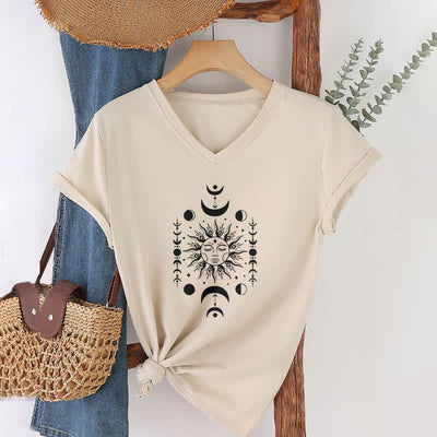 Olivenorma Sun And Moon Aesthetic Yoga V-Neck T-Shirt - Khaki - 2XL - image 21