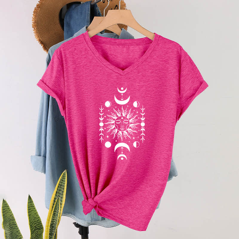 Olivenorma Sun And Moon Aesthetic Yoga V-Neck T-Shirt - Rose Red - 2XL - image 19