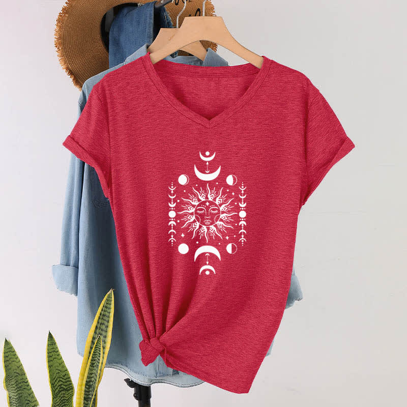 Olivenorma Sun And Moon Aesthetic Yoga V-Neck T-Shirt - Red - 2XL - image 13