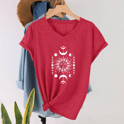 Olivenorma Sun And Moon Aesthetic Yoga V-Neck T-Shirt - Red - 2XL - image 13