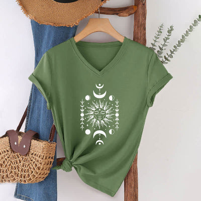 Olivenorma Sun And Moon Aesthetic Yoga V-Neck T-Shirt - Olive Green - 2XL - image 7