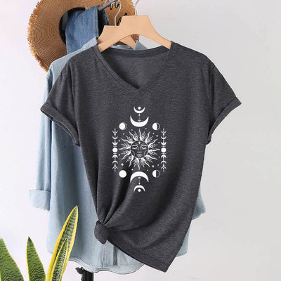 Olivenorma Sun And Moon Aesthetic Yoga V-Neck T-Shirt - Gray - 2XL - image 9