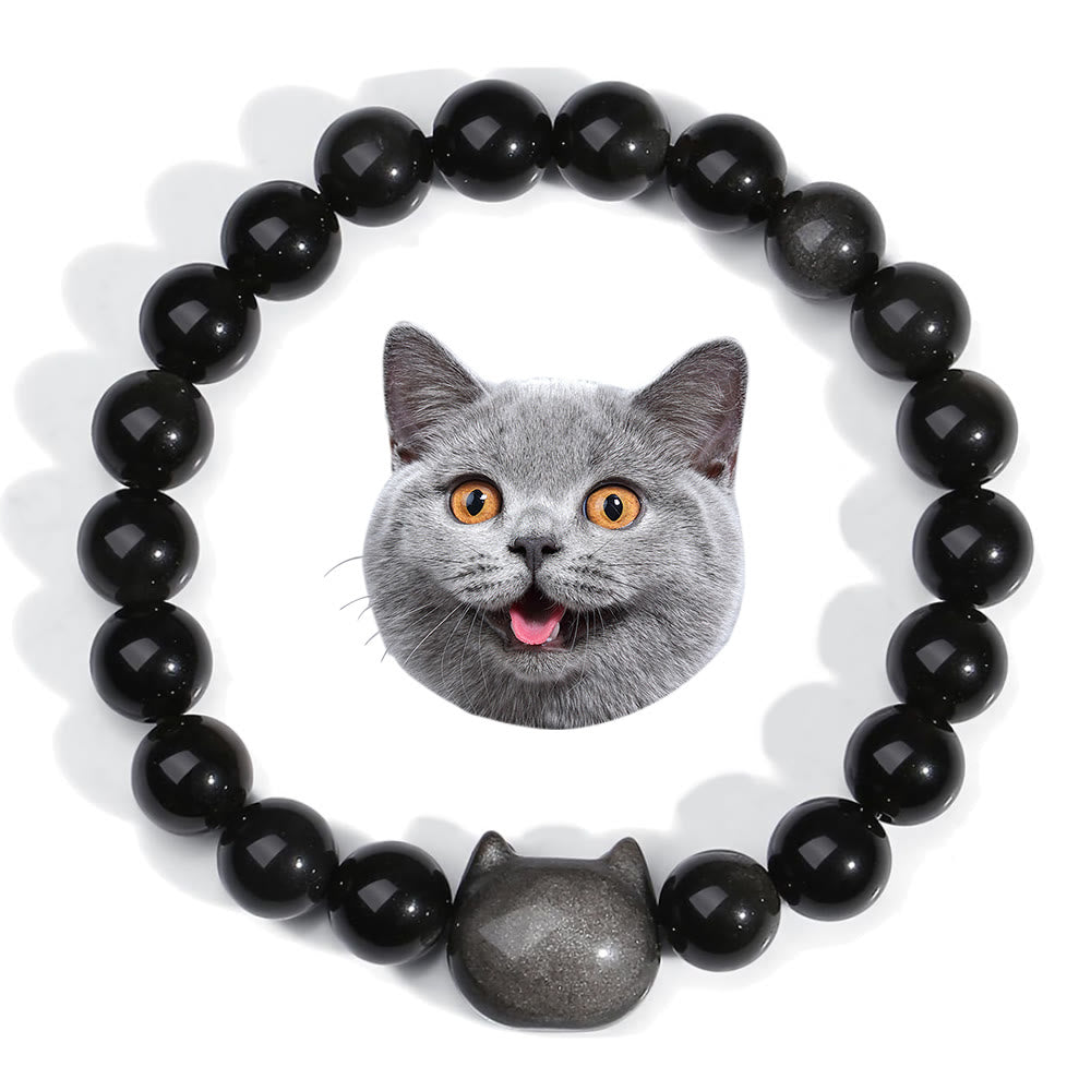 Olivenorma Stray Cat Protection Bracelet with Card - Silver Sheen Obsidian - With Card - image 24