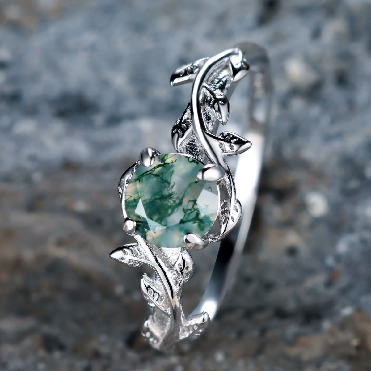 Olivenorma "Waterweed Dream" - Copper Moss Agate Ring - image 6
