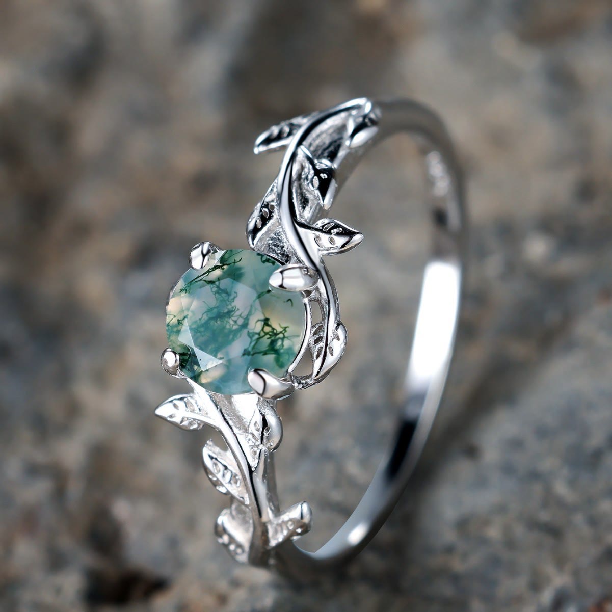 Olivenorma "Waterweed Dream" - Copper Moss Agate Ring - image 3