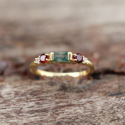 Olivenorma The Symmetry Moss Agate Ruby Ring - US 10 - image 0