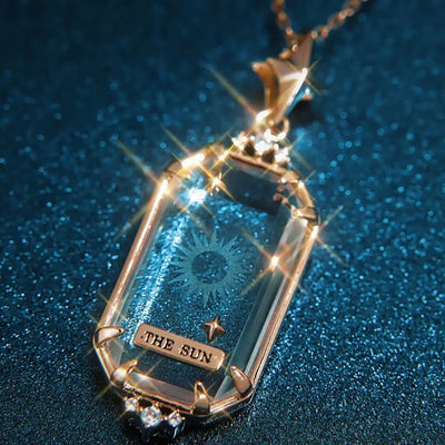 Olivenorma Vintage Clear Crystal Moon & Sun Tarot Necklace - image 0