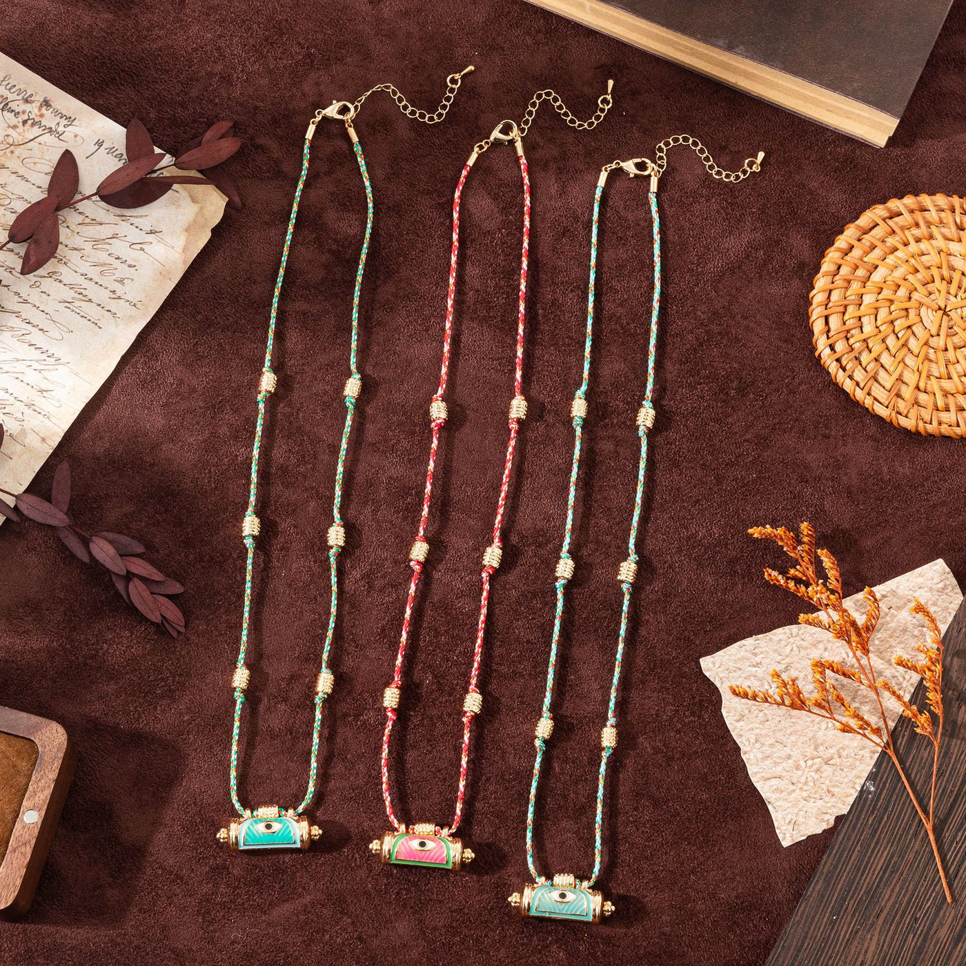 Olivenorma Tribal Charm Evil Eye Kaleidoscope Braided Rope Necklace - image 5