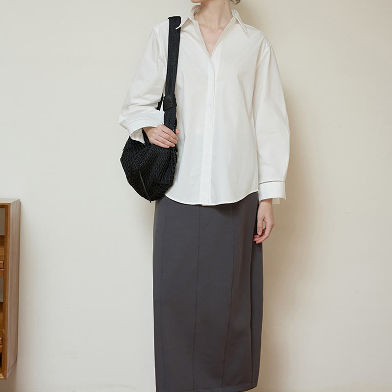 Olivenorma Button Down Long Sleeve Cotton Oversized Collared Top Women Shirt - image 8