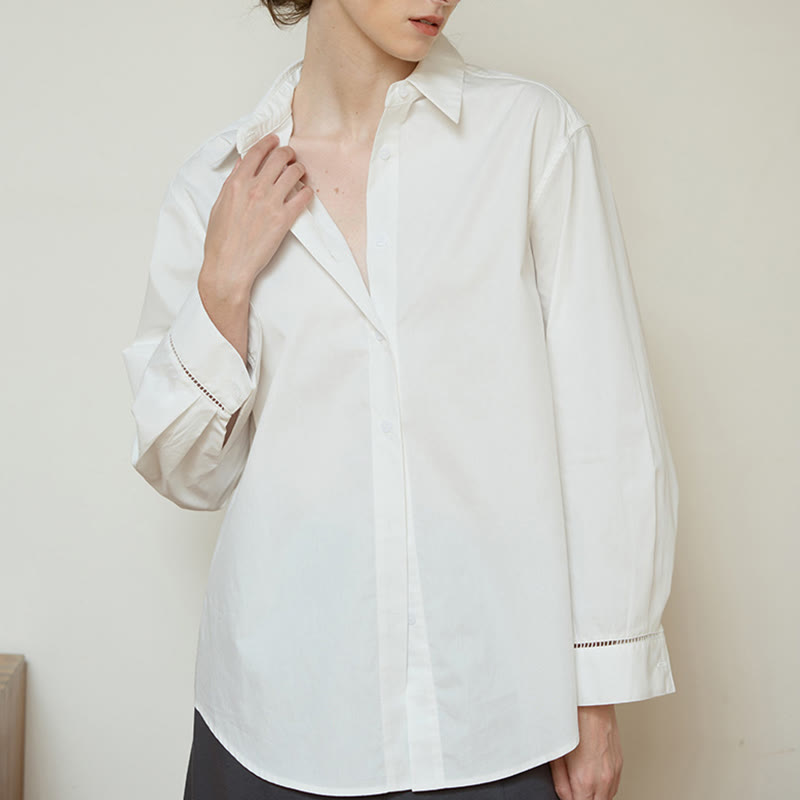 Olivenorma Button Down Long Sleeve Cotton Oversized Collared Top Women Shirt - image 7