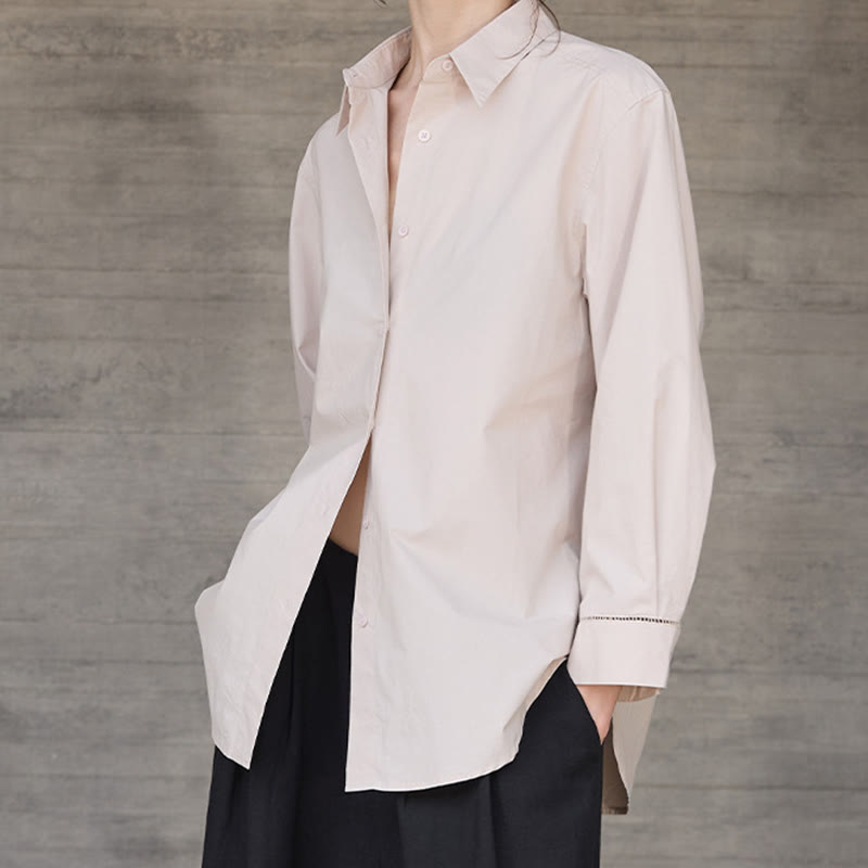Olivenorma Button Down Long Sleeve Cotton Oversized Collared Top Women Shirt - image 11