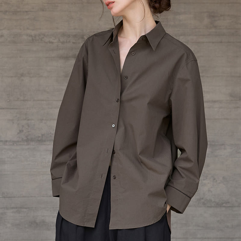 Olivenorma Button Down Long Sleeve Cotton Oversized Collared Top Women Shirt - Coffee - L - image 0