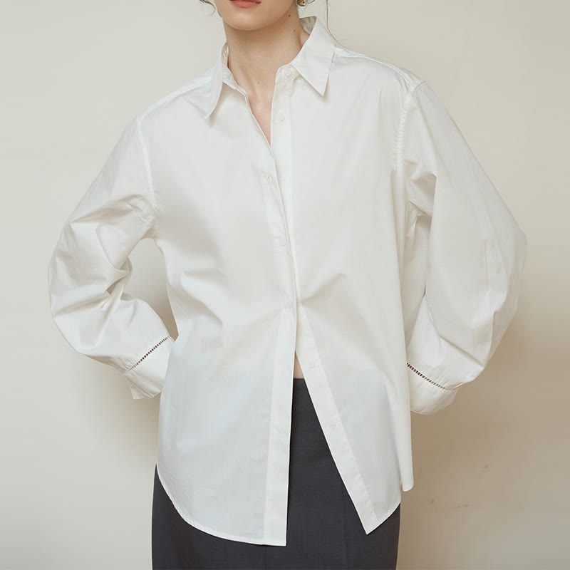 Olivenorma Button Down Long Sleeve Cotton Oversized Collared Top Women Shirt - White - L - image 5