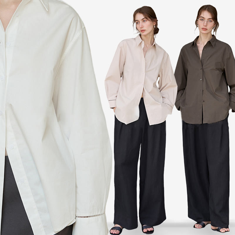 Olivenorma Button Down Long Sleeve Cotton Oversized Collared Top Women Shirt - image 19