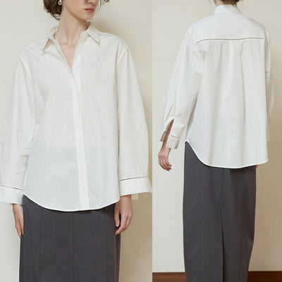 Olivenorma Button Down Long Sleeve Cotton Oversized Collared Top Women Shirt - image 9