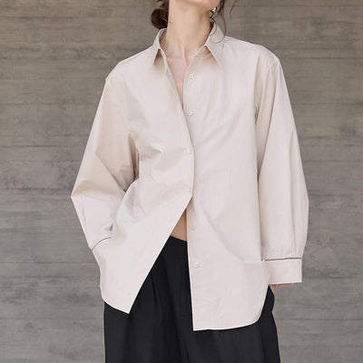 Olivenorma Button Down Long Sleeve Cotton Oversized Collared Top Women Shirt - LightPink - L - image 10