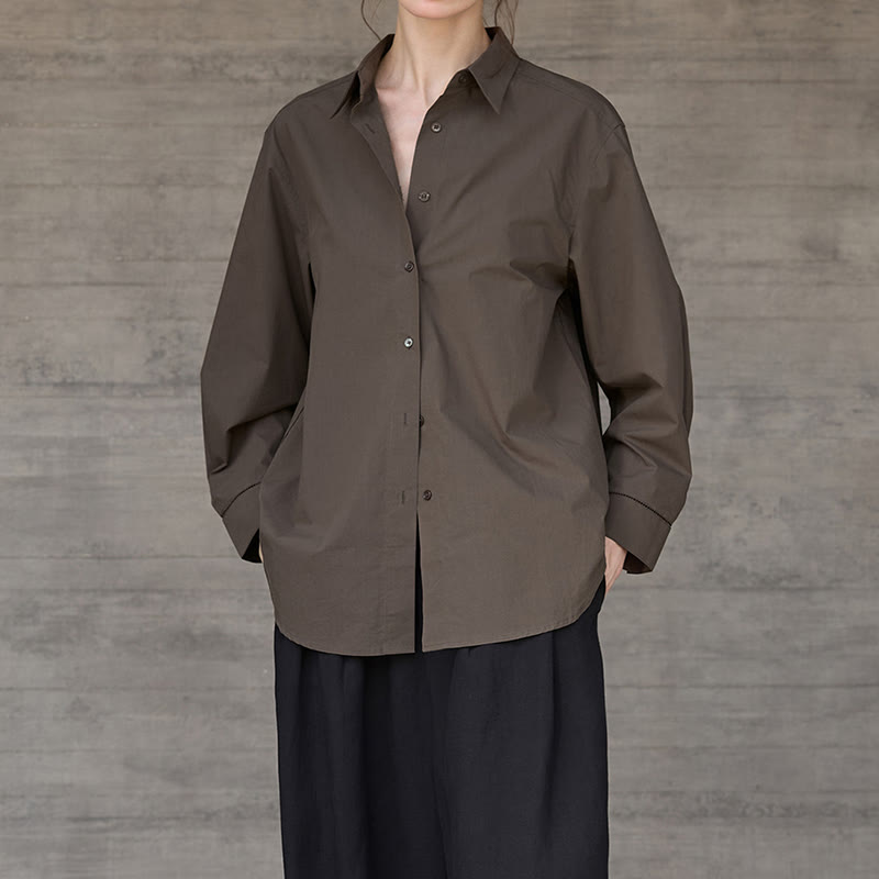 Olivenorma Button Down Long Sleeve Cotton Oversized Collared Top Women Shirt - image 3