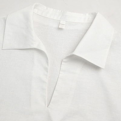 Olivenorma Solid White V-Neck Roll Up Sleeve Linen Blouse Women Shirt - image 7