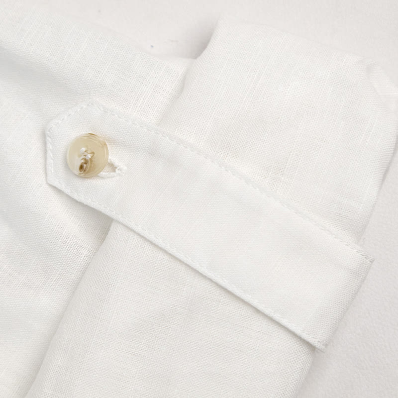 Olivenorma Solid White V-Neck Roll Up Sleeve Linen Blouse Women Shirt - image 9