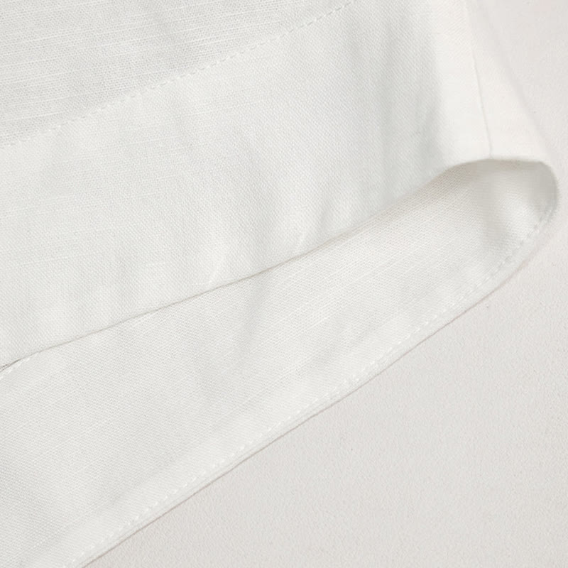 Olivenorma Solid White V-Neck Roll Up Sleeve Linen Blouse Women Shirt - image 8