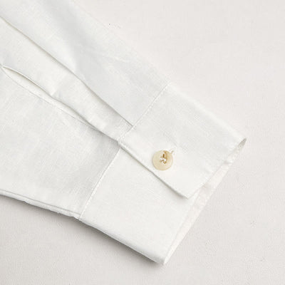 Olivenorma Solid White V-Neck Roll Up Sleeve Linen Blouse Women Shirt - image 10