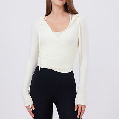 Olivenorma Long Sleeve Crop Tops Breathable Workout Yoga Hoodies - White - XL - image 13