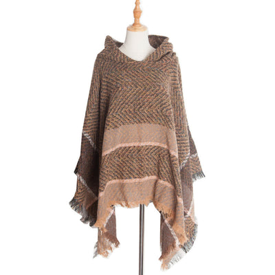 Olivenorma Cozy Herringbone Pullover Poncho Shawl - Brown - image 18