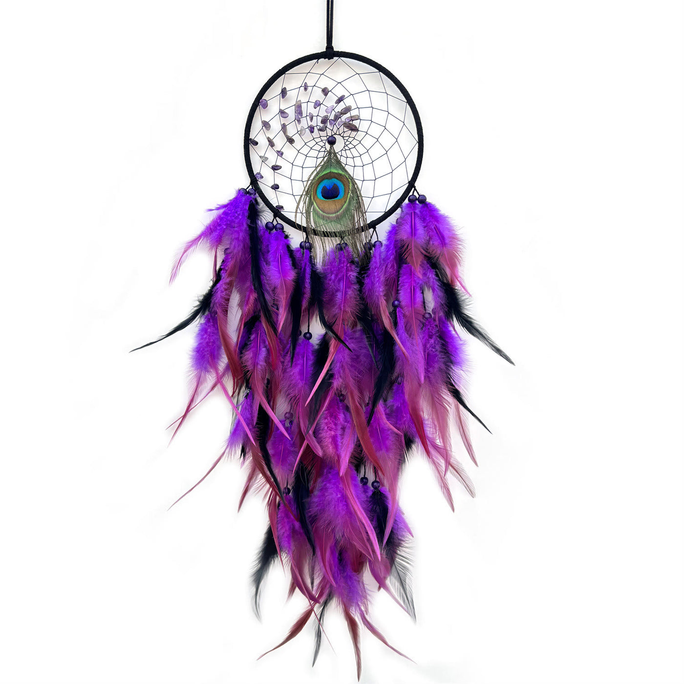 Olivenorma Red Agate Turquoise Peacock Feather Dream Catcher - Amethyst - Without Lights - image 10