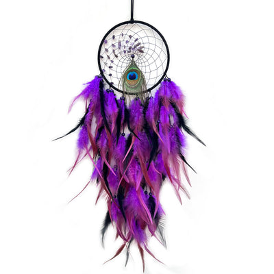 Olivenorma Red Agate Turquoise Peacock Feather Dream Catcher - Amethyst - Without Lights - image 10