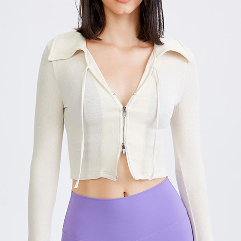 Olivenorma Women's Workout Yoga Jacket Lightweight Zip Up Cropped Athletic Hoodies - White - L - image 9