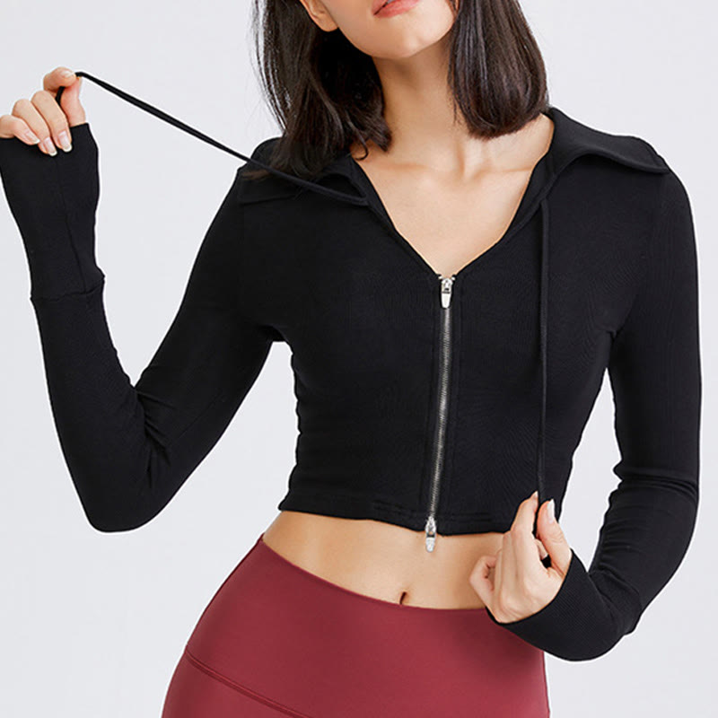 Olivenorma Women's Workout Yoga Jacket Lightweight Zip Up Cropped Athletic Hoodies - Black - L - image 7