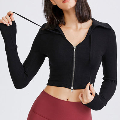 Olivenorma Women's Workout Yoga Jacket Lightweight Zip Up Cropped Athletic Hoodies - Black - L - image 7