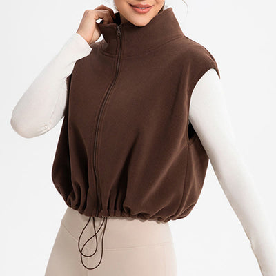 Olivenorma Full Zip Sleeveless Workout Yoga Active Jacket Vest Athletic Hoodies - Coffee - L - image 11