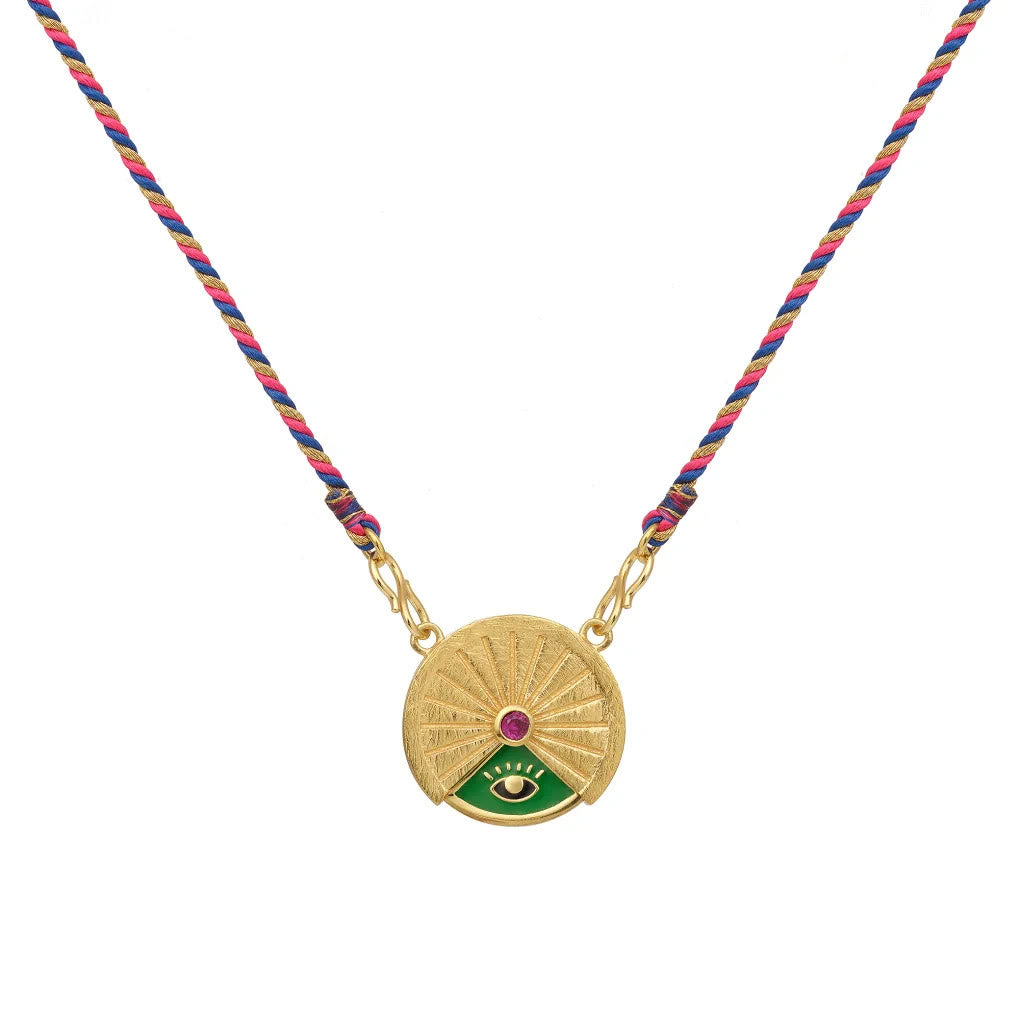 Olivenorma Rotatable Tarot Lucky Charm Tribal Pendant Braided Rope Necklace - Eye - image 1