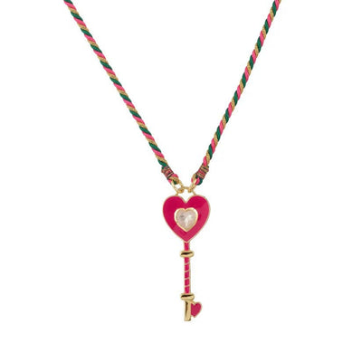 Olivenorma Ward Off Evil Hamsa Hand Evil Eye Tribal Charm Tarot Braided Rope Necklace - HotPink Hearted-Key - image 9